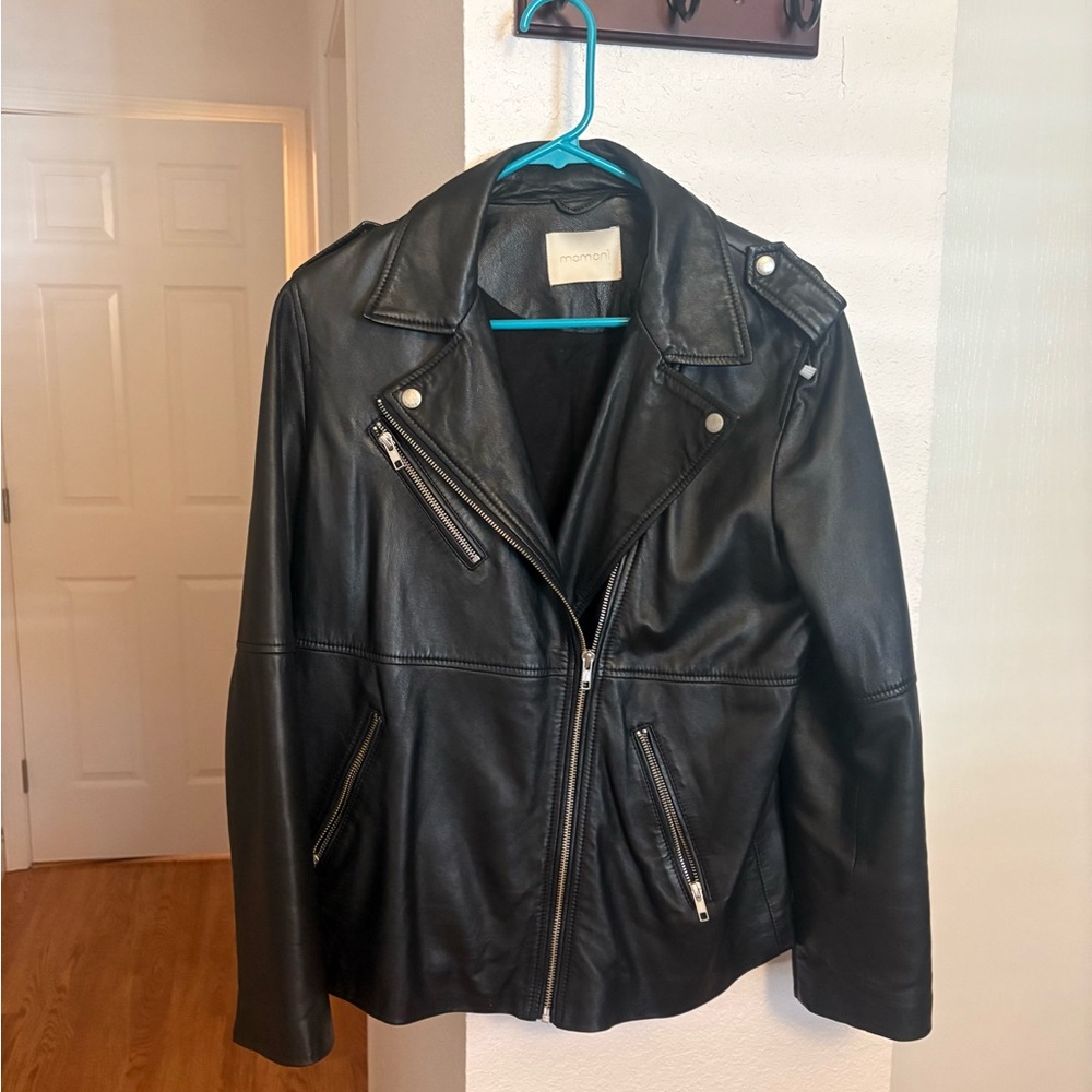 Momoni Black Leather Jacket for Women